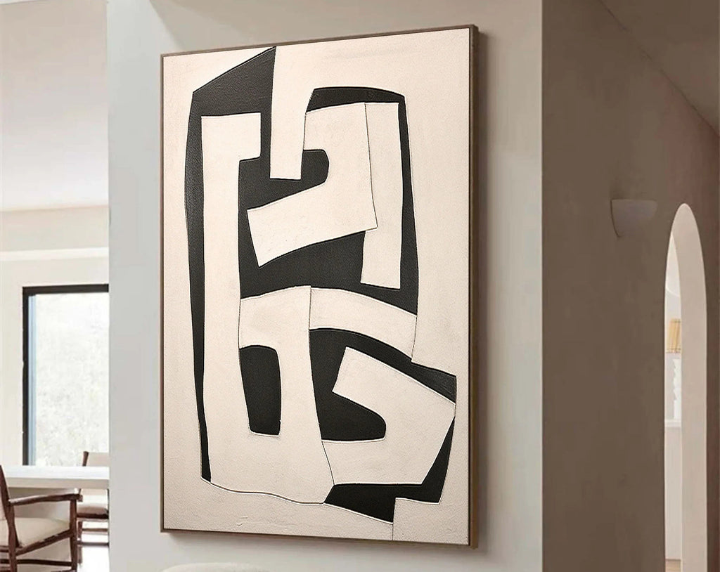 Dual Tone Labyrinth Flow-Geometric Black and White Maze Abstract Wall Art
