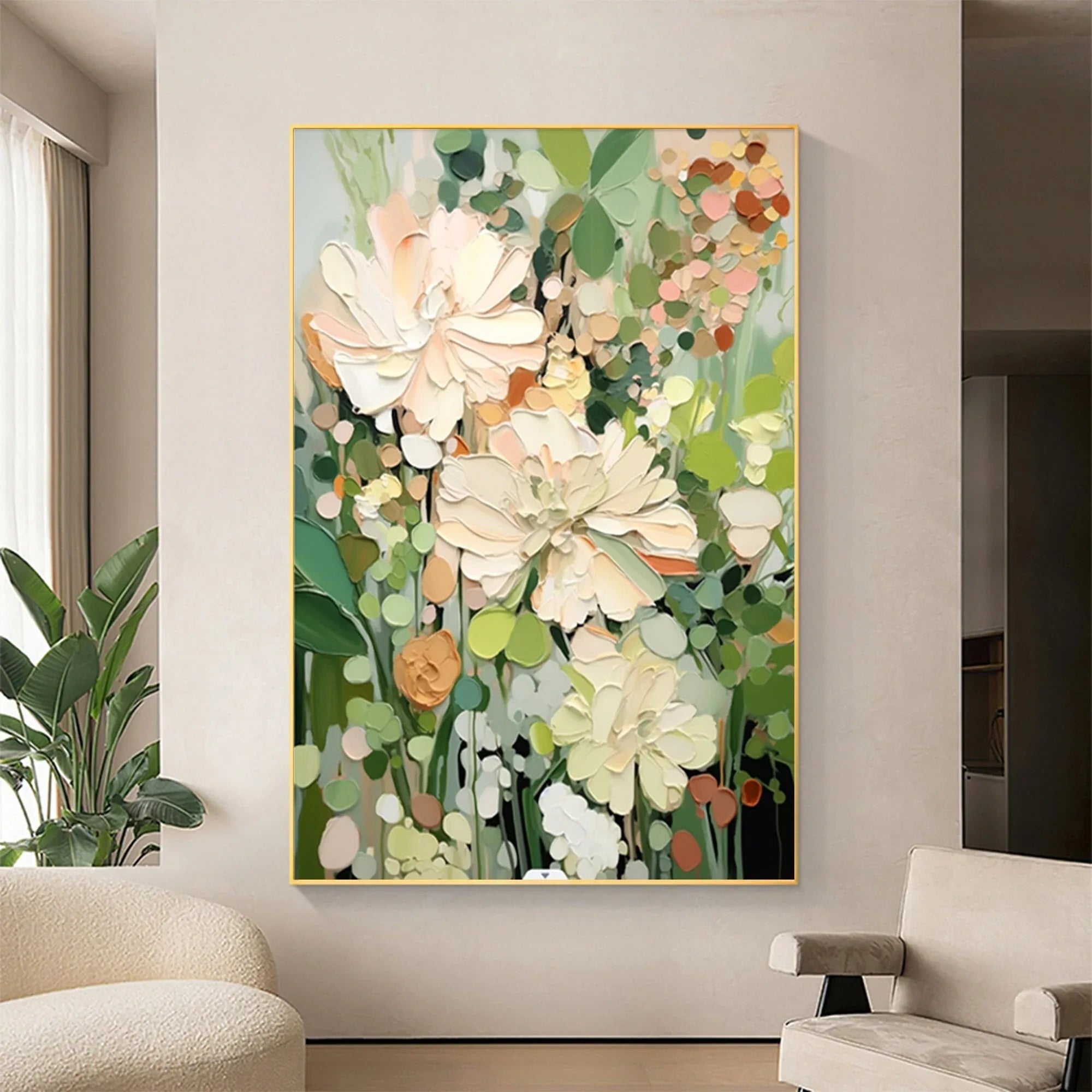 Garden Serenity-Hand Drawn Vibrant Three-Dimensional Floral Texture Wall Art#FL10003