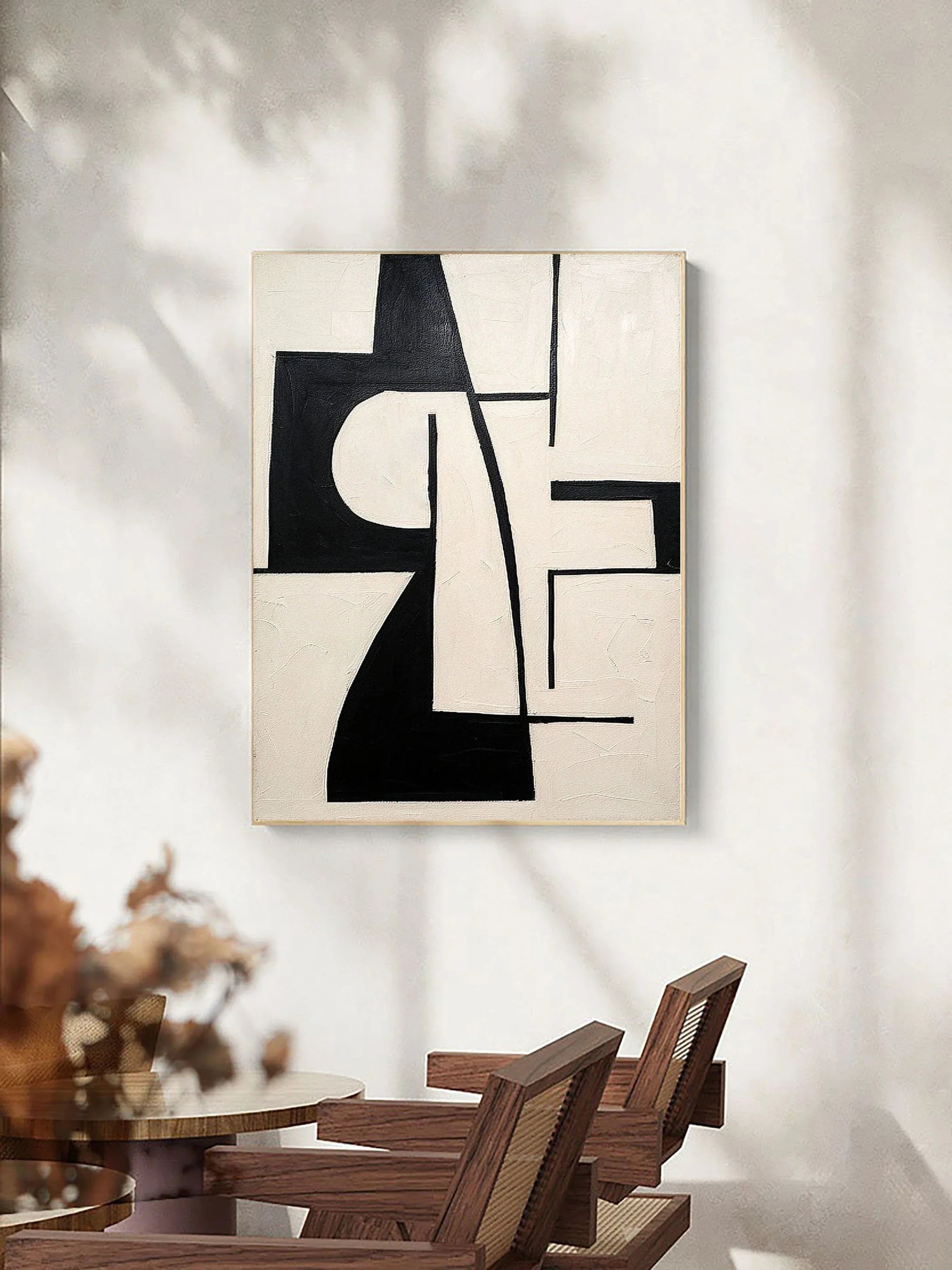 Monochrome Balance-Block Rhythm Black and White Geometric Abstract Wall Art