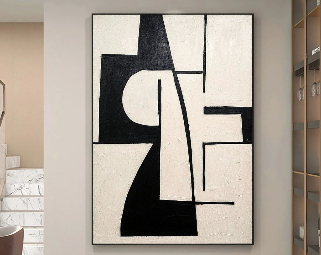 Monochrome Balance-Block Rhythm Black and White Geometric Abstract Wall Art