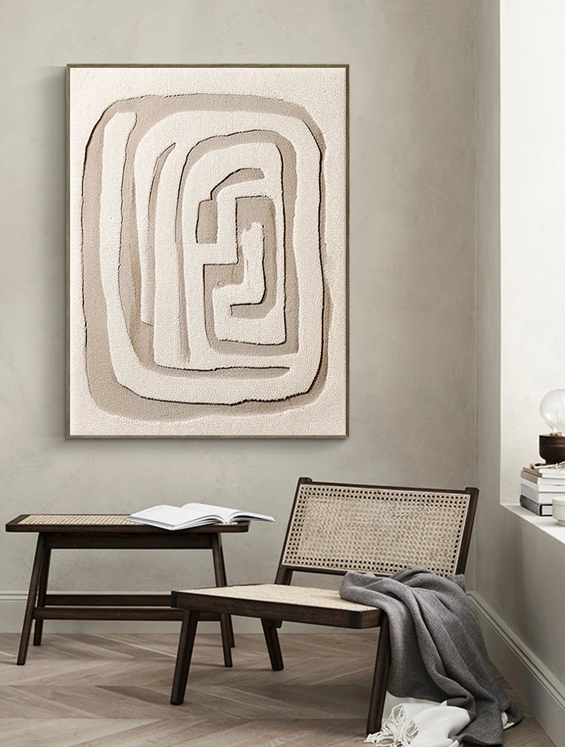 Beige Maze Echo-Modern Minimalist Geometric Maze Abstract Wall Art