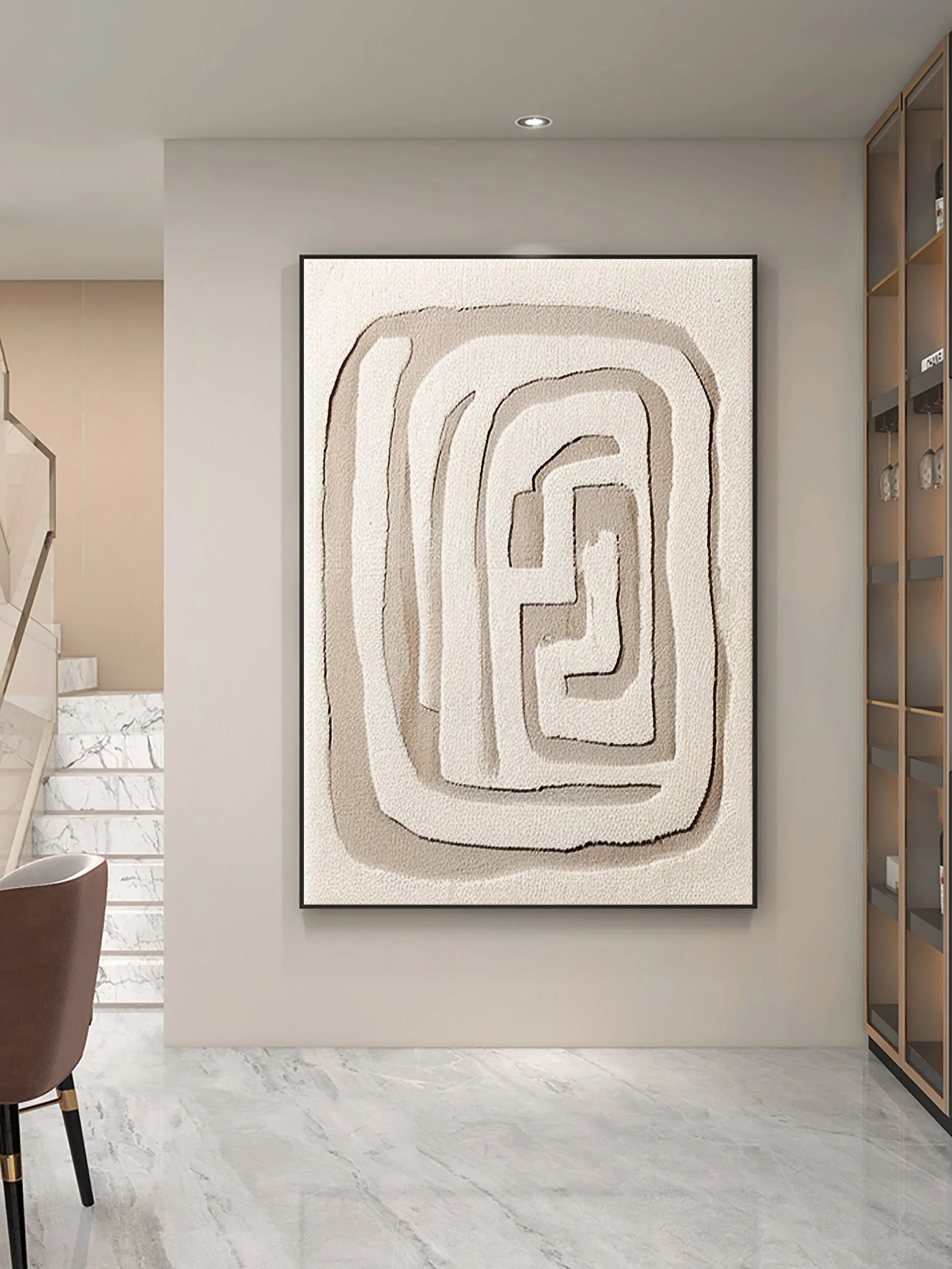 Beige Maze Echo-Modern Minimalist Geometric Maze Abstract Wall Art