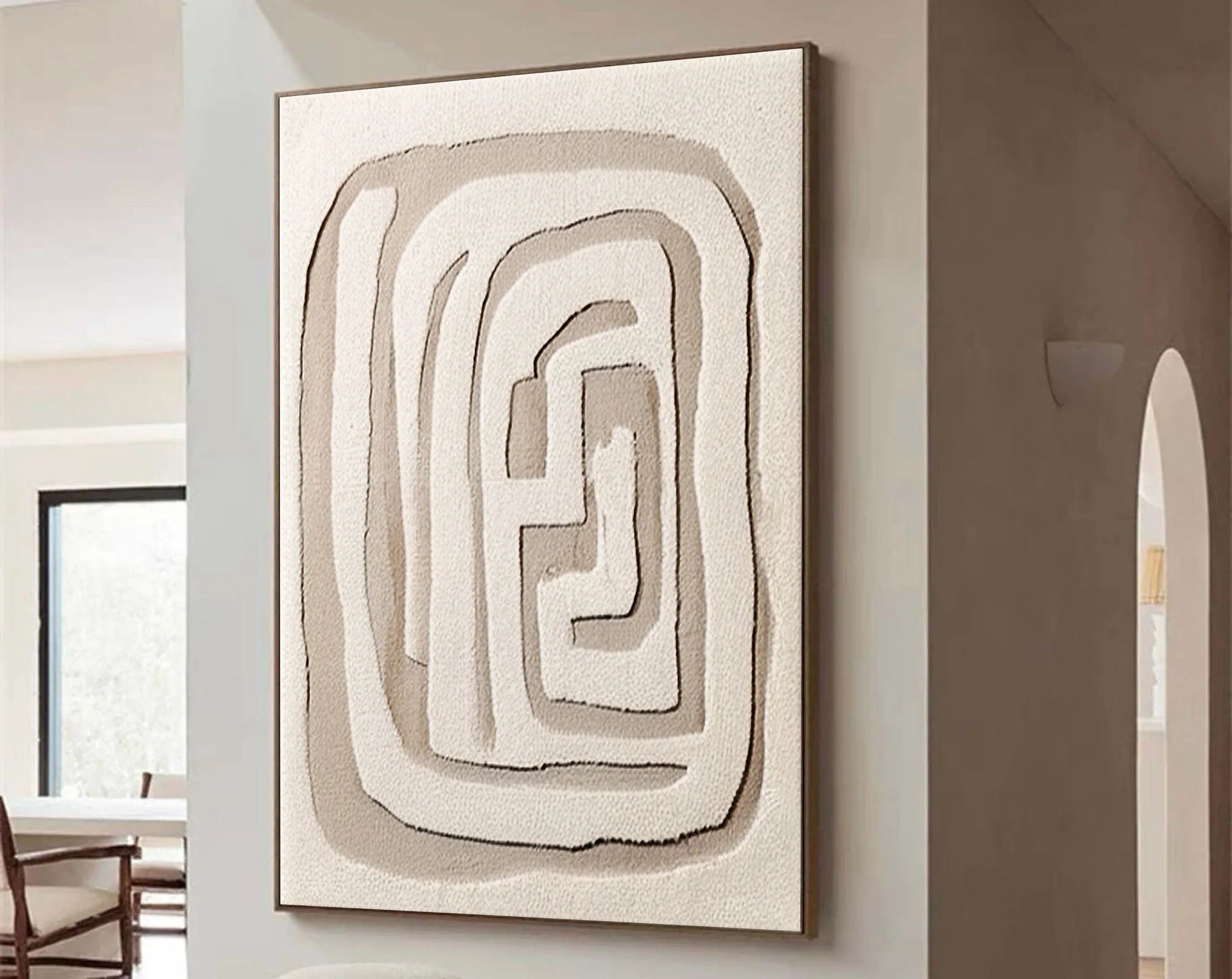 Beige Maze Echo-Modern Minimalist Geometric Maze Abstract Wall Art