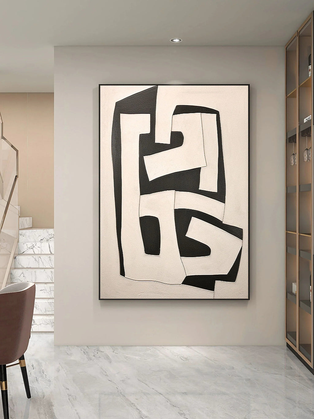 Dual Tone Labyrinth Flow-Geometric Black and White Maze Abstract Wall Art