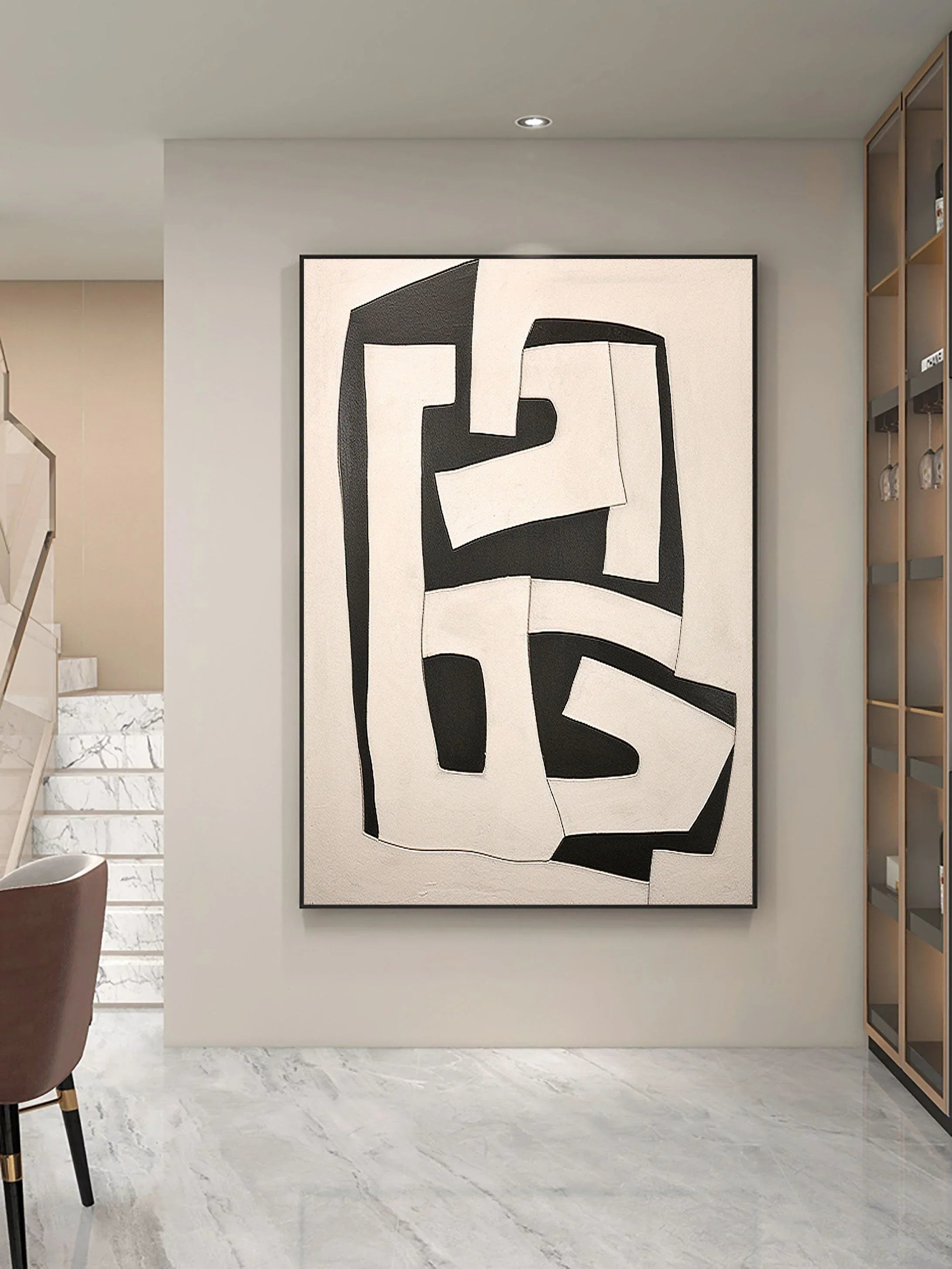 Dual Tone Labyrinth Flow-Geometric Black and White Maze Abstract Wall Art