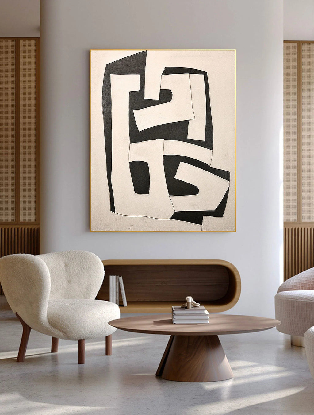 Dual Tone Labyrinth Flow-Geometric Black and White Maze Abstract Wall Art
