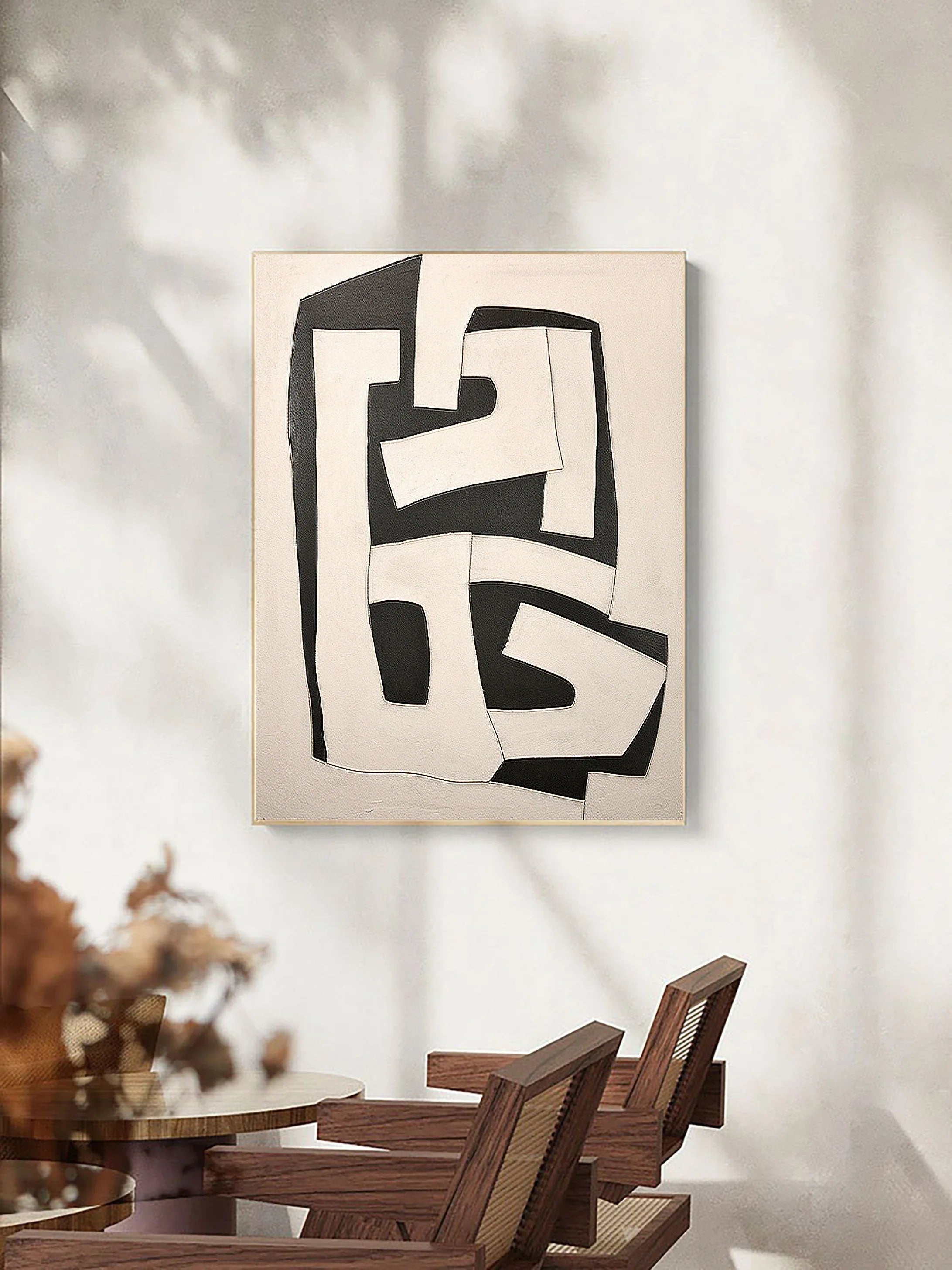 Dual Tone Labyrinth Flow-Geometric Black and White Maze Abstract Wall Art