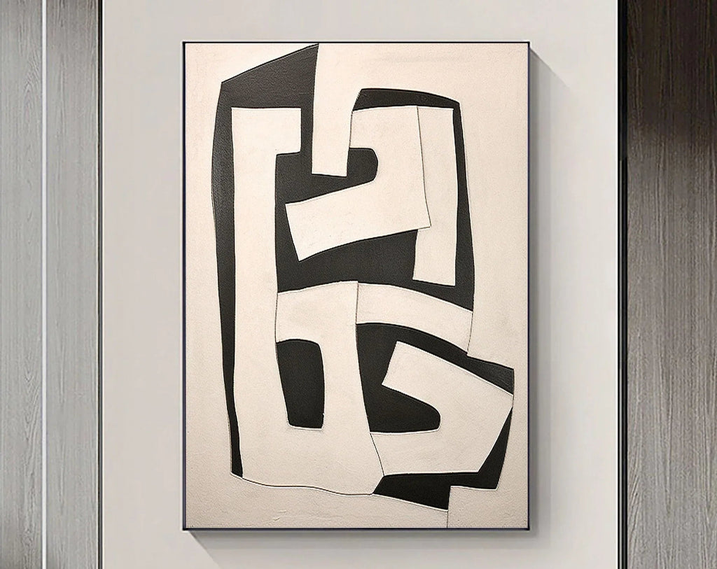 Dual Tone Labyrinth Flow-Geometric Black and White Maze Abstract Wall Art