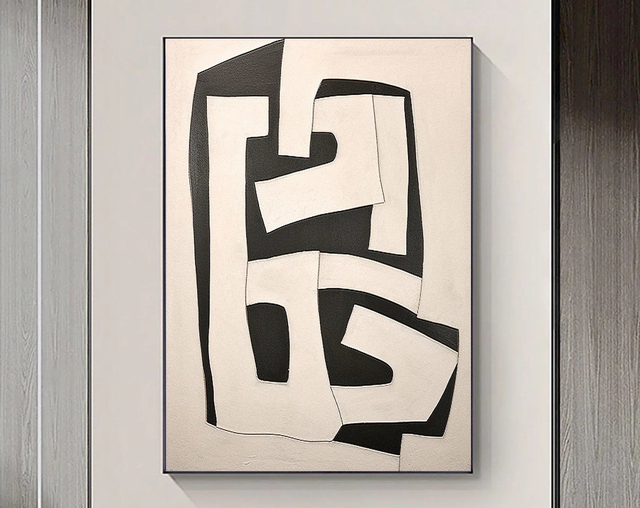 Dual Tone Labyrinth Flow-Geometric Black and White Maze Abstract Wall Art