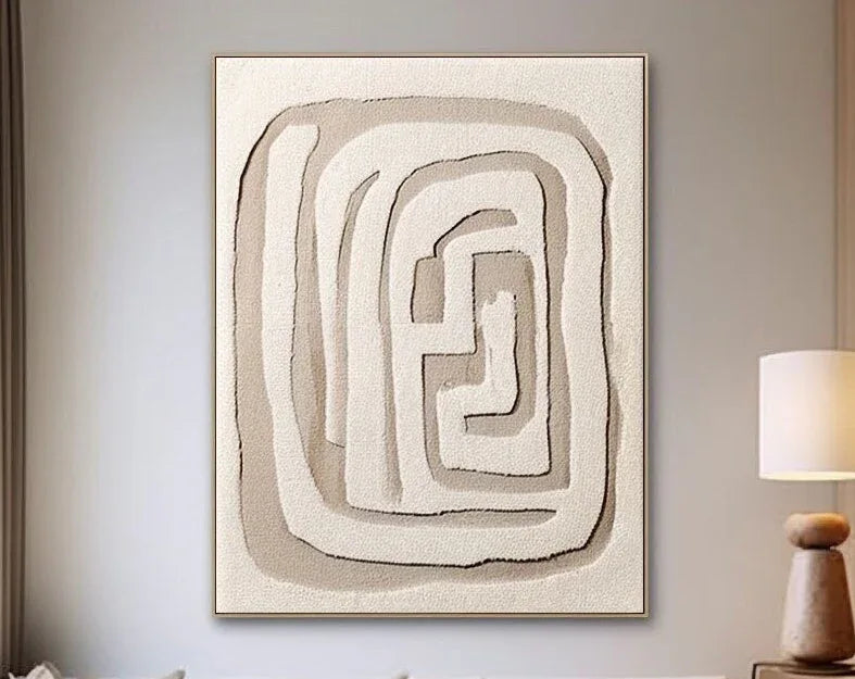 Beige Maze Echo-Modern Minimalist Geometric Maze Abstract Wall Art