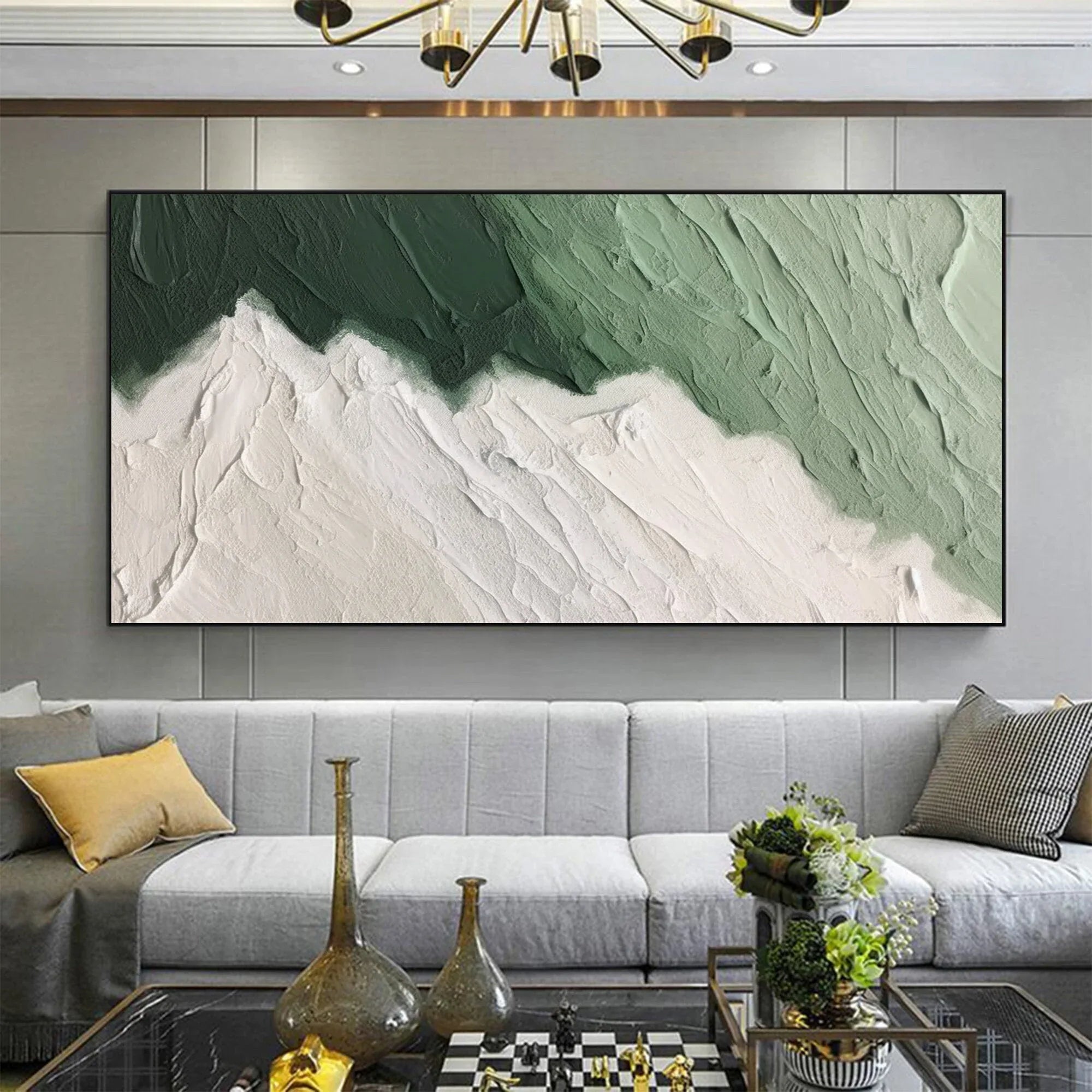 Emerald Peaks -Modern Minimalist Hand drawn Mountain Texture Wall Art