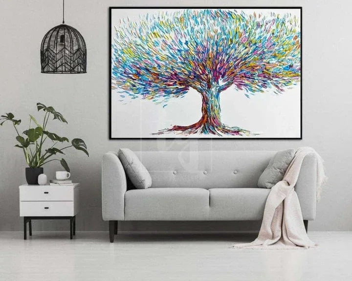 Colorful Tree-Colorful Feather Life Tree Texture Wall Art#FL10050