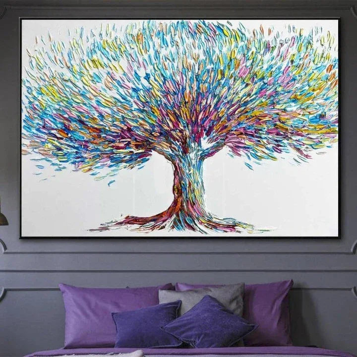 Colorful Tree-Colorful Feather Life Tree Texture Wall Art#FL10050