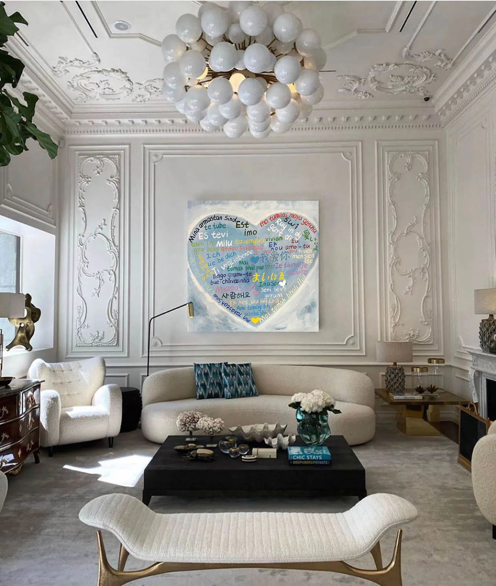 Multilingual Love Heart Abstract Painting – Inspiring Wall Art Decor