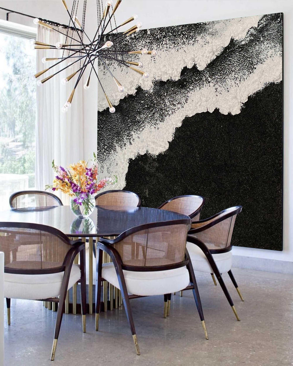 Dimensional Texture-Abstract Black and White Ocean Wave Textured Canvas Art