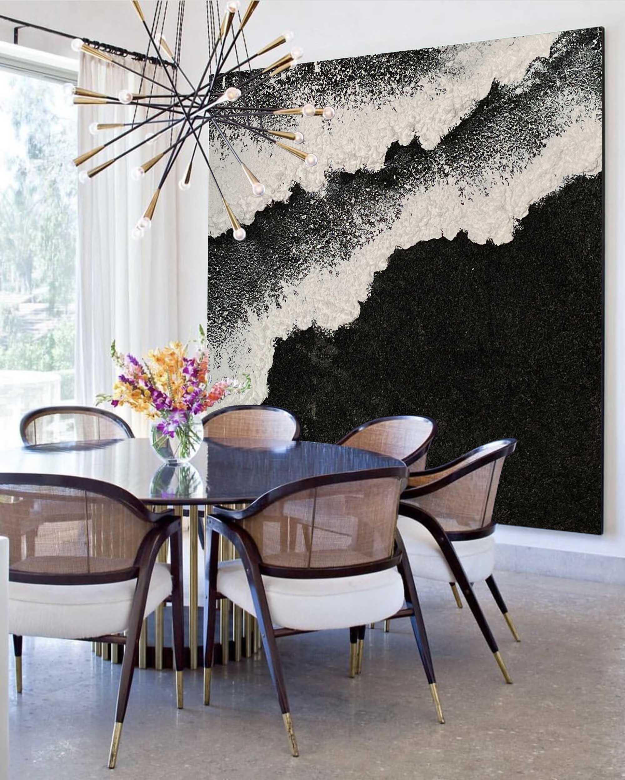 Dimensional Texture-Abstract Black and White Ocean Wave Textured Canvas Art