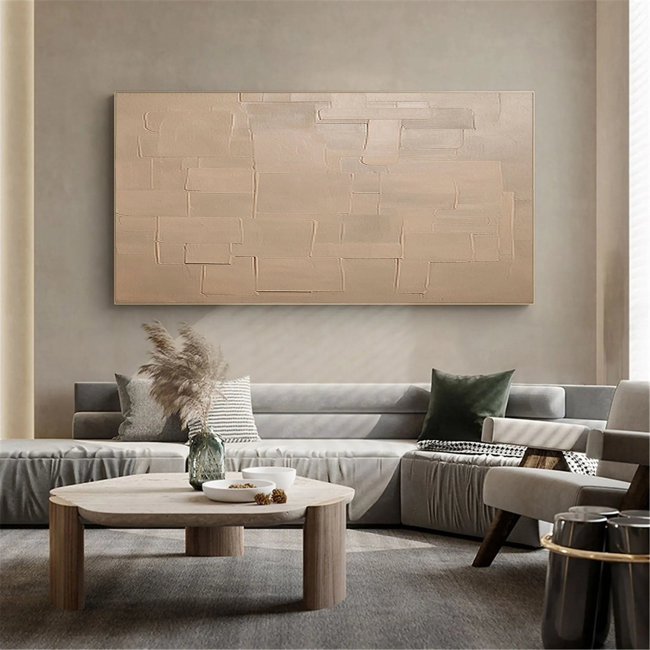 Pale Block Echo-Minimalist Light Brown Geometric Block Texture Wall Art