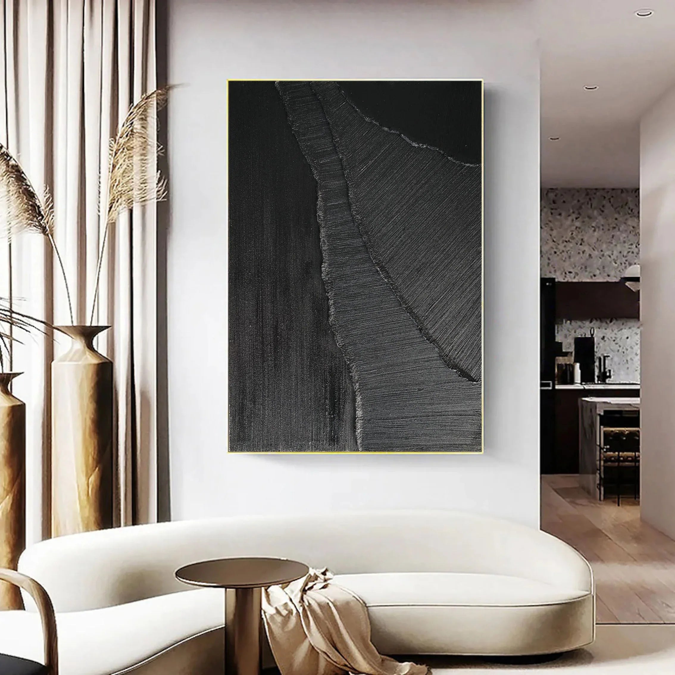 Dark Rift-Minimalist Black and Gray Textured Lines and Abstract Wall Art in Modern Interior Design