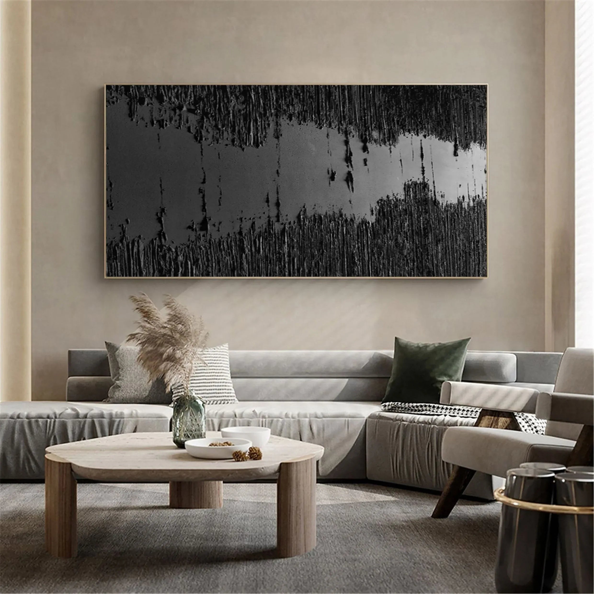 Midnight Echo-Minimally Abstract Thick Black Textured Oil Painting Wall Art