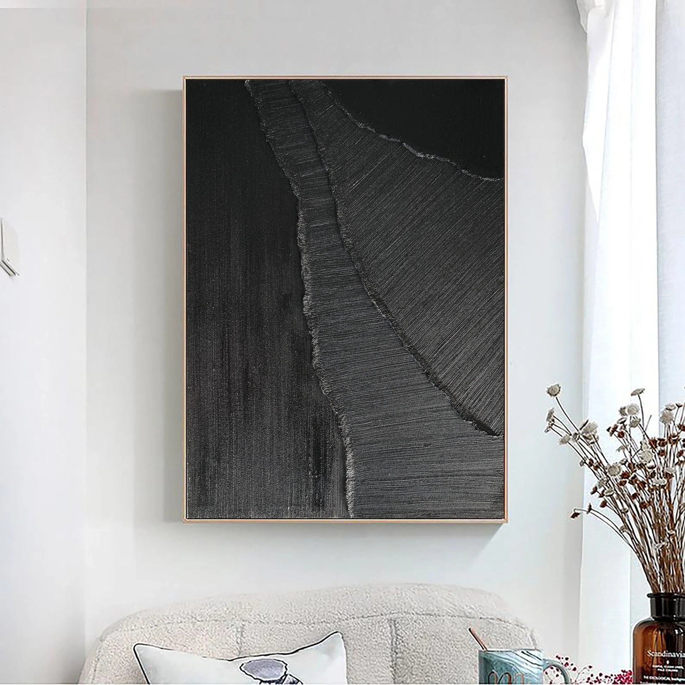 Dark Rift-Minimalist Black and Gray Textured Lines and Abstract Wall Art in Modern Interior Design