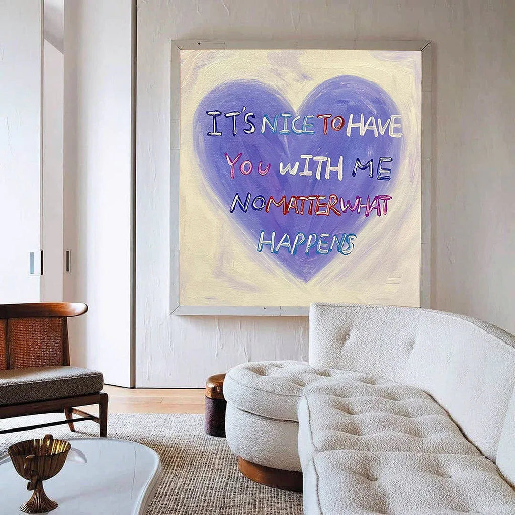 Heartfelt Abstract Oil Painting – Inspirational Text Art for Walls