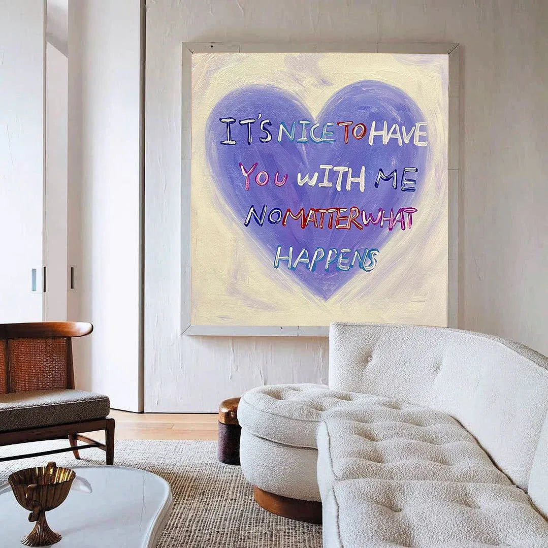 Heartfelt Abstract Oil Painting – Inspirational Text Art for Walls