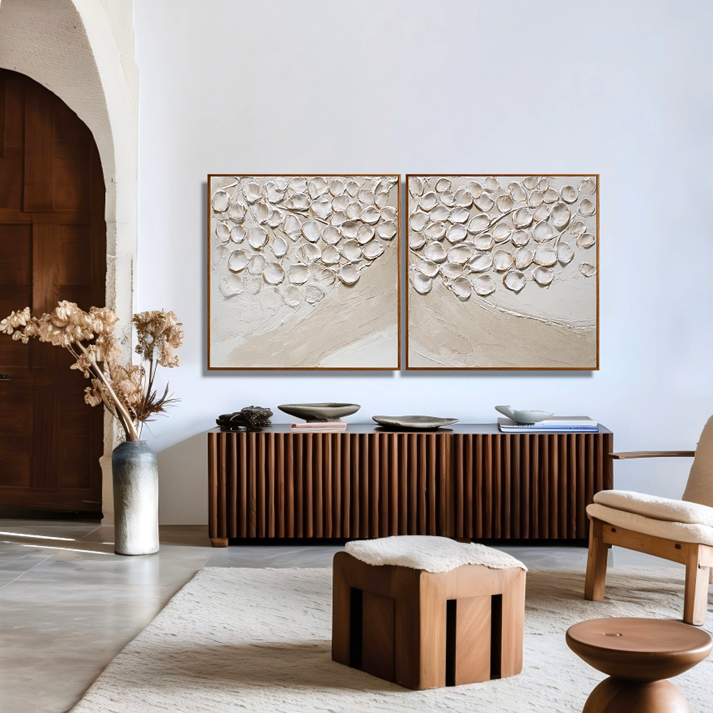 Quiet Branches – Hand-Painted Textured Floral Diptych Set of 2#AB14203
