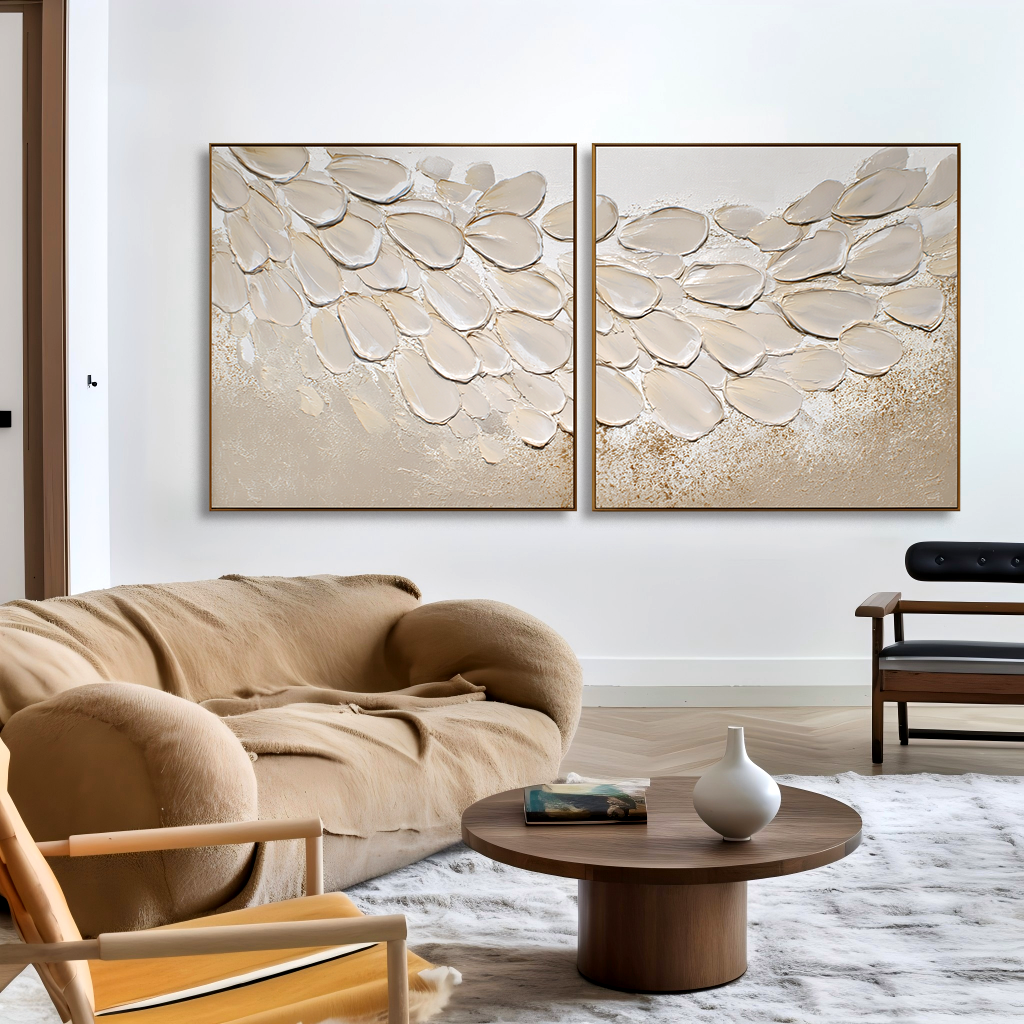 Soft Drift – Hand-Painted Textured Abstract Diptych Set of 2#AB14204