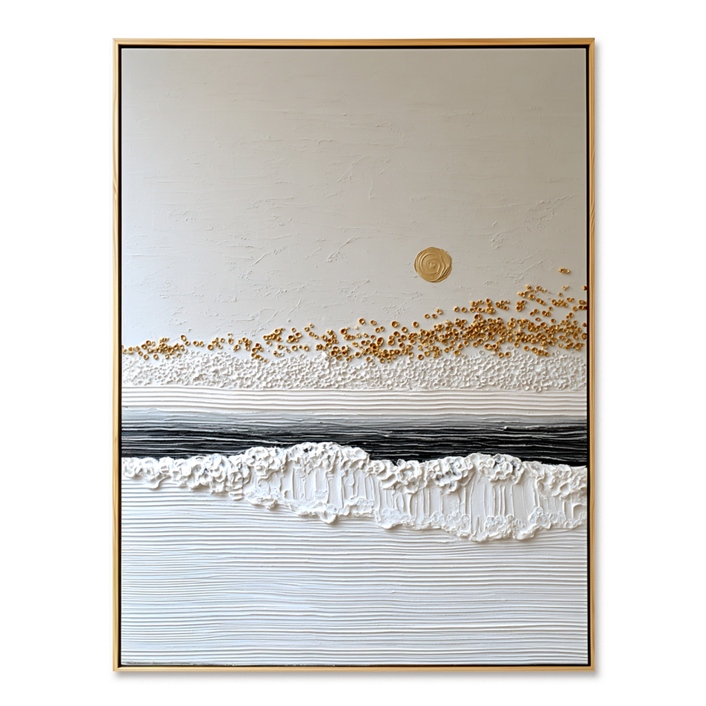 Gilded Stillness Textured Abstract Canvas Wall Art#AB14261