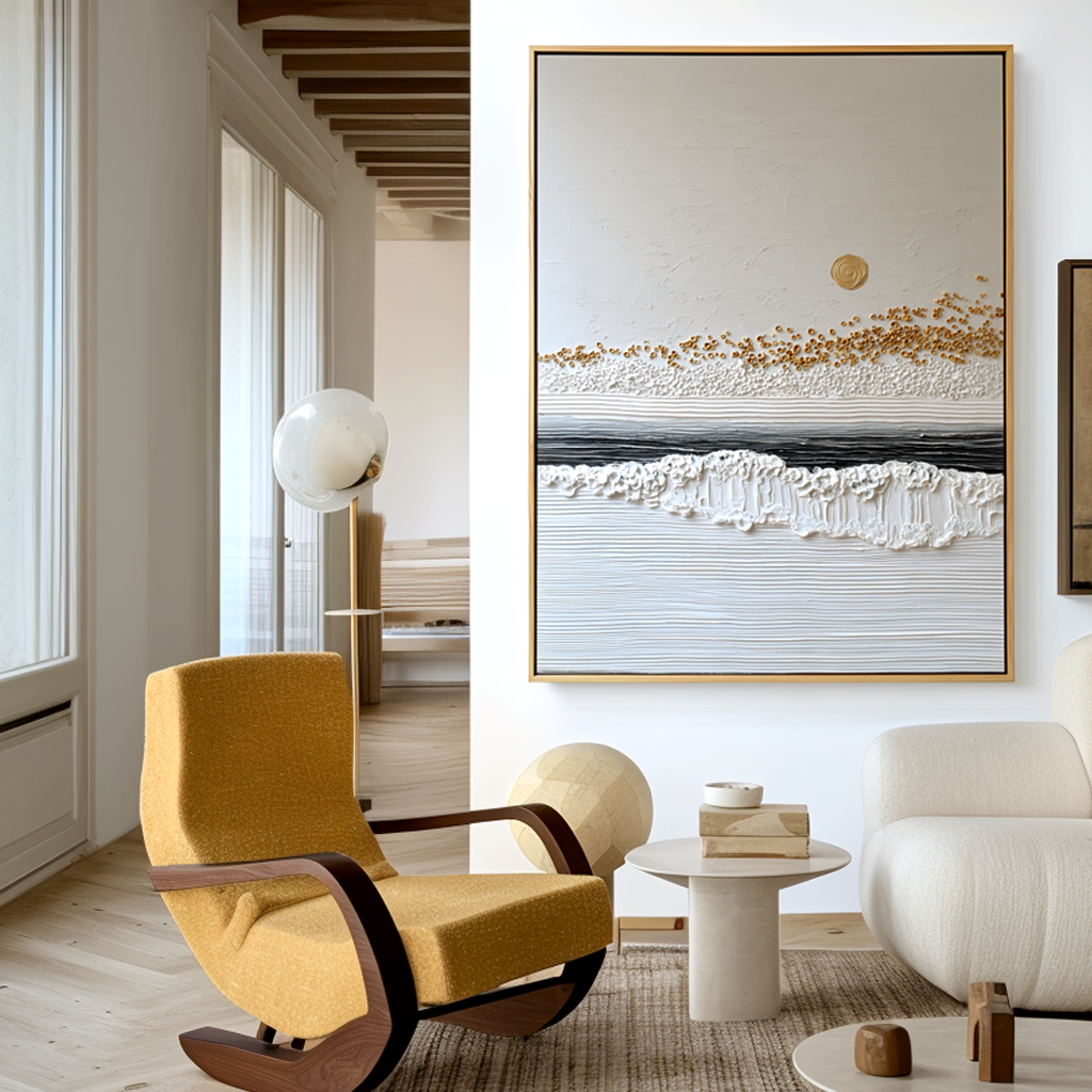 Gilded Stillness Textured Abstract Canvas Wall Art#AB14261