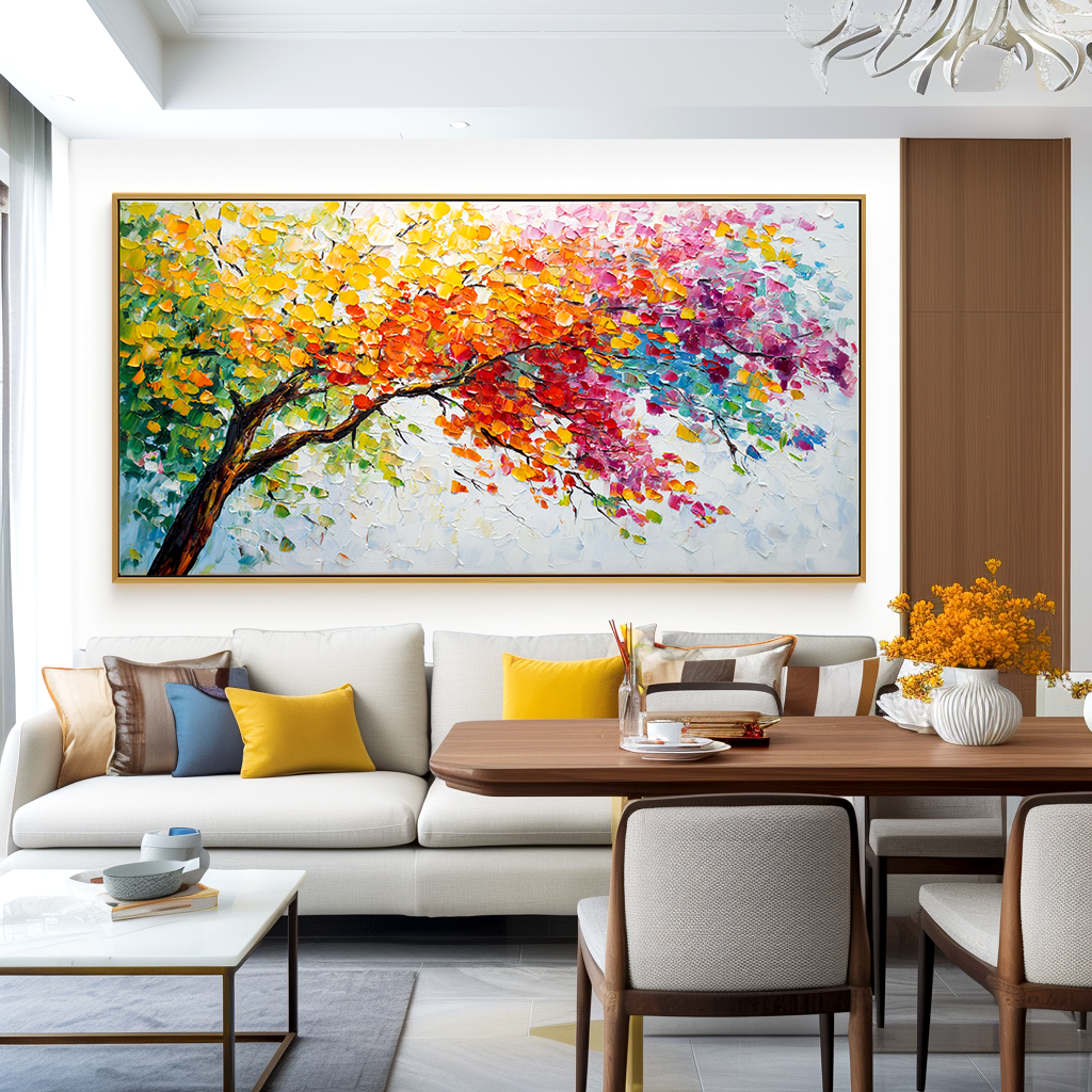 Branches of Light - Textured Abstract Tree Canvas Wall Art#AB14269