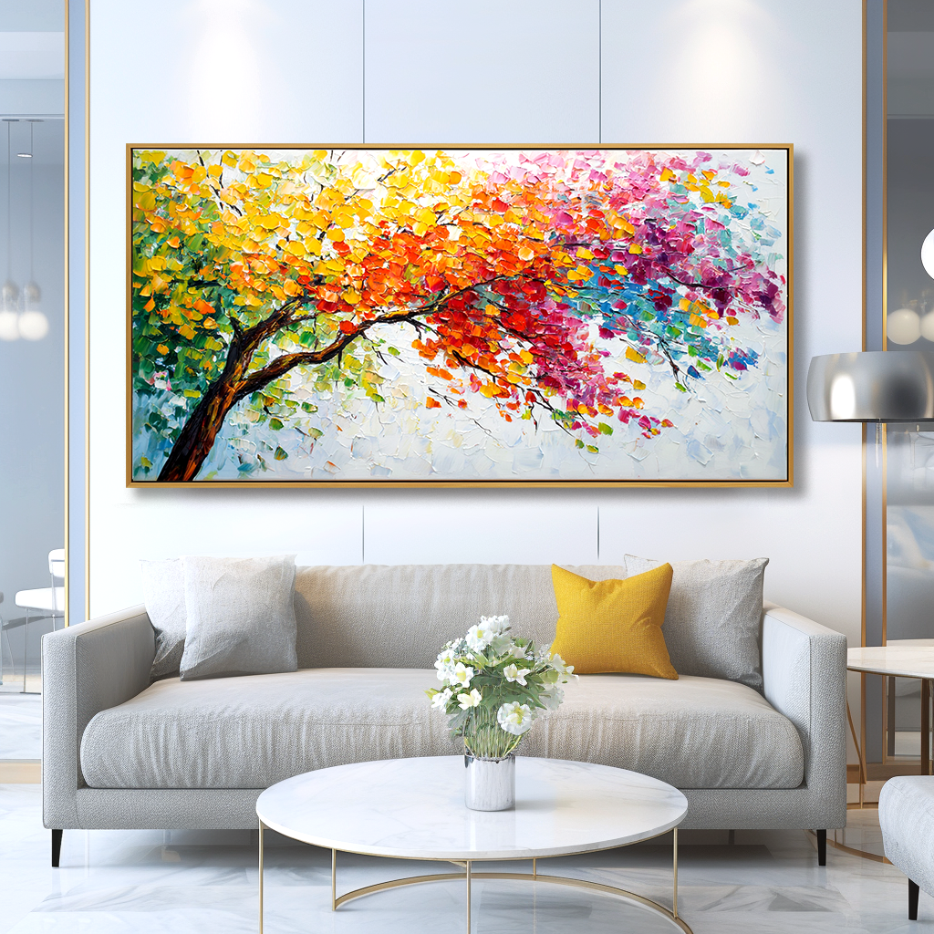 Branches of Light - Textured Abstract Tree Canvas Wall Art#AB14269