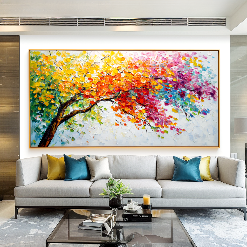 Branches of Light - Textured Abstract Tree Canvas Wall Art#AB14269