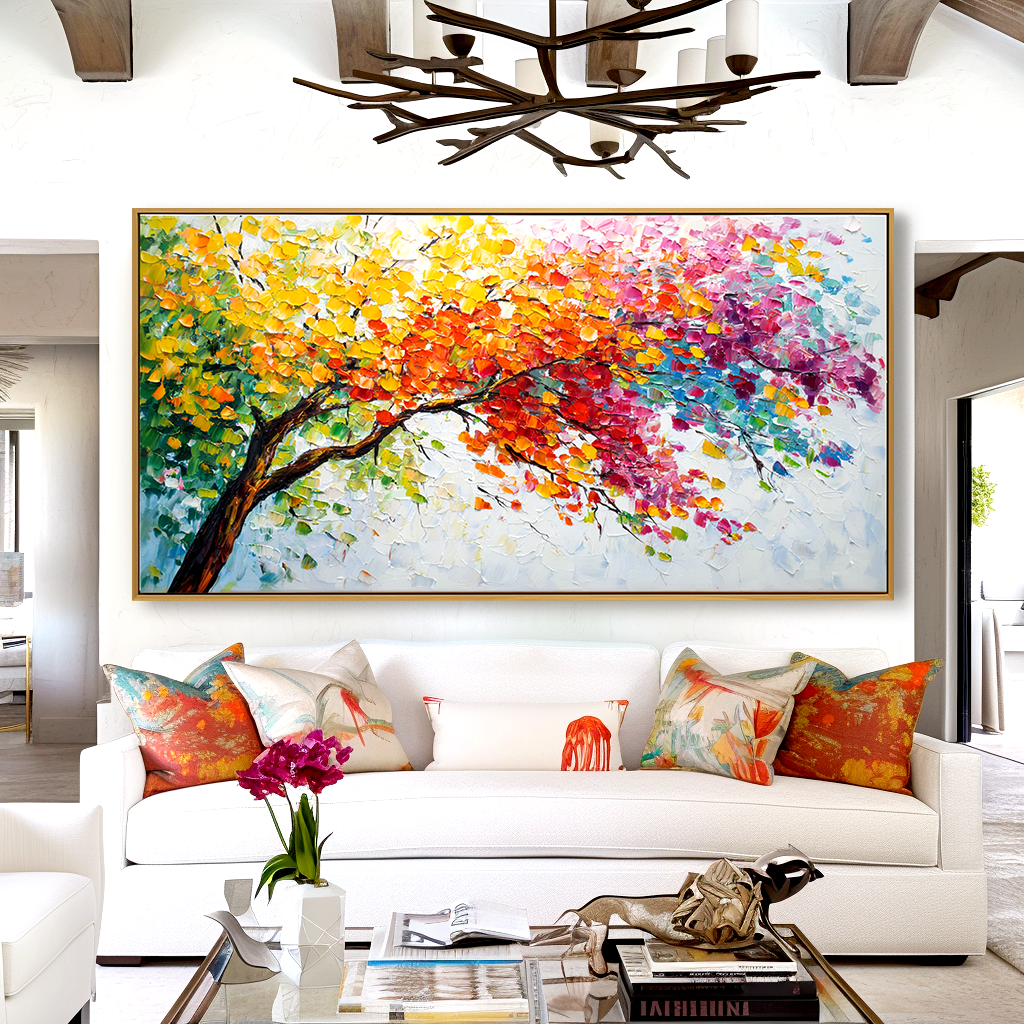 Branches of Light - Textured Abstract Tree Canvas Wall Art#AB14269