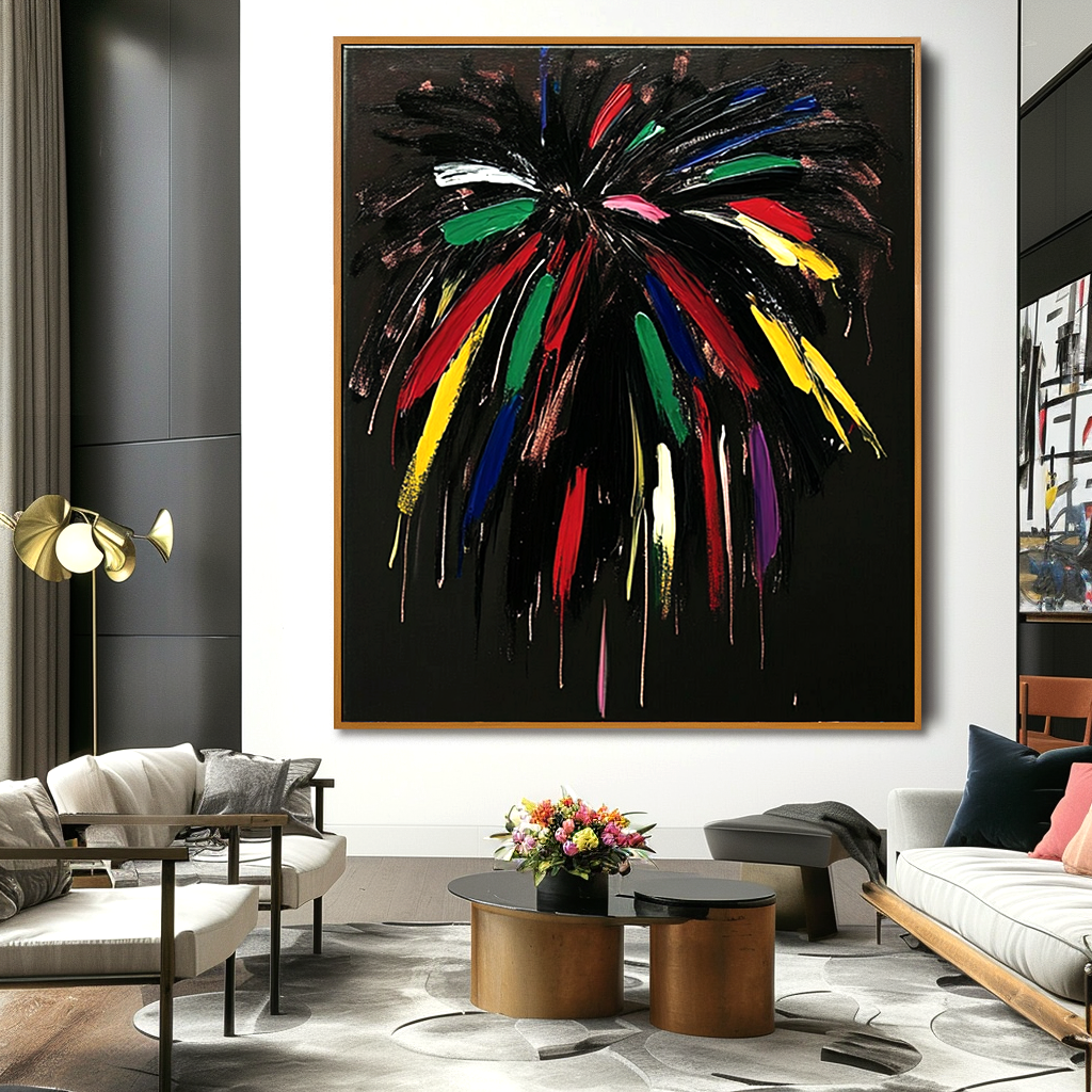Midnight Bloom - Expressive Abstract Canvas Wall Art#AB14272