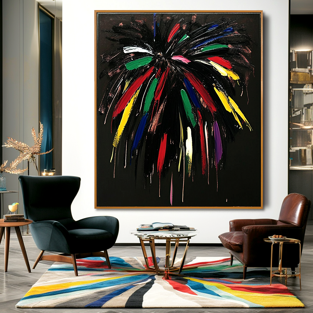 Midnight Bloom - Expressive Abstract Canvas Wall Art#AB14272