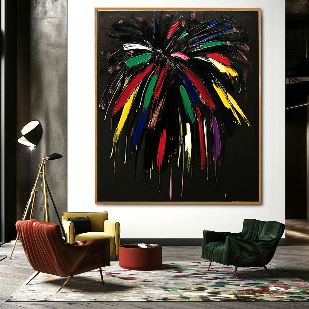 Midnight Bloom - Expressive Abstract Canvas Wall Art#AB14272