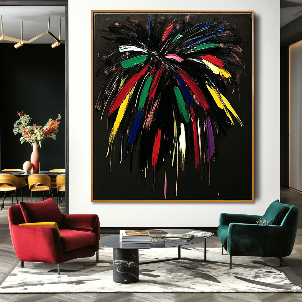 Midnight Bloom - Expressive Abstract Canvas Wall Art#AB14272