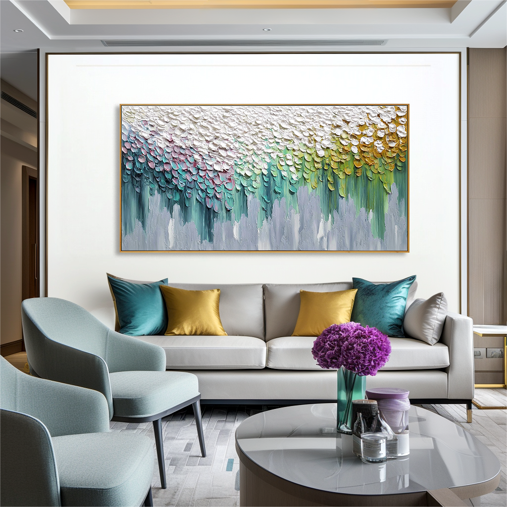 Petals of Quiet Light - Textured Abstract Floral Canvas Wall Art#AB14274