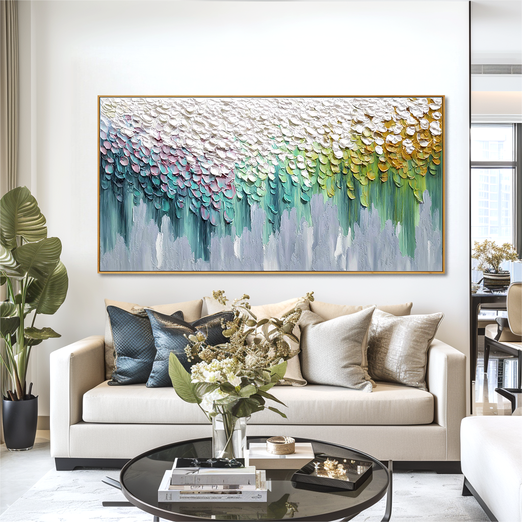 Petals of Quiet Light - Textured Abstract Floral Canvas Wall Art#AB14274