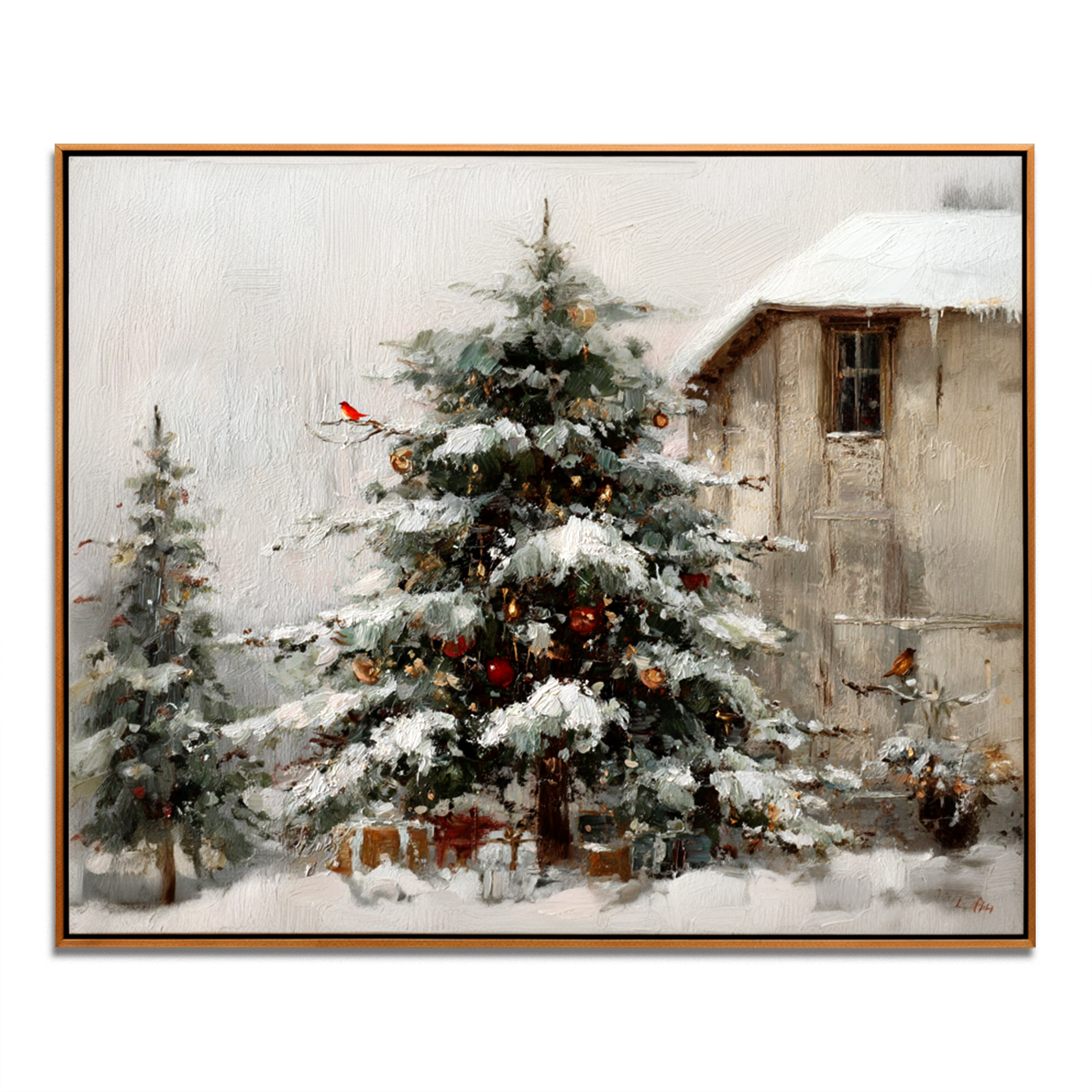 Quiet Winter Eve - Textured Winter Landscape Canvas Wall Art#AB14278