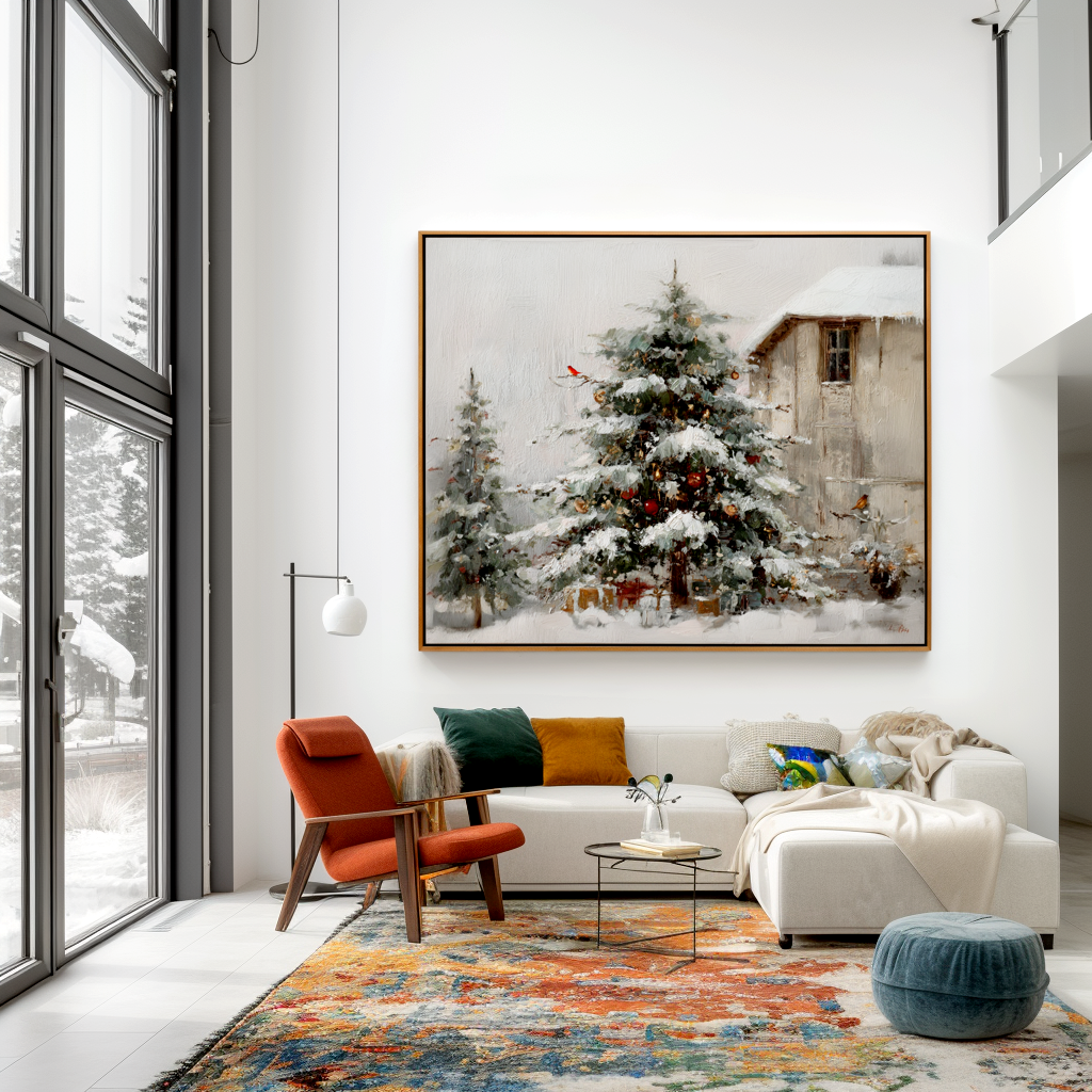 Quiet Winter Eve - Textured Winter Landscape Canvas Wall Art#AB14278