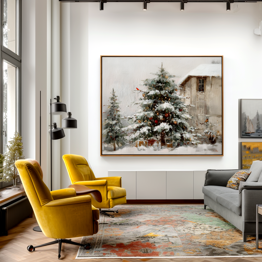 Quiet Winter Eve - Textured Winter Landscape Canvas Wall Art#AB14278