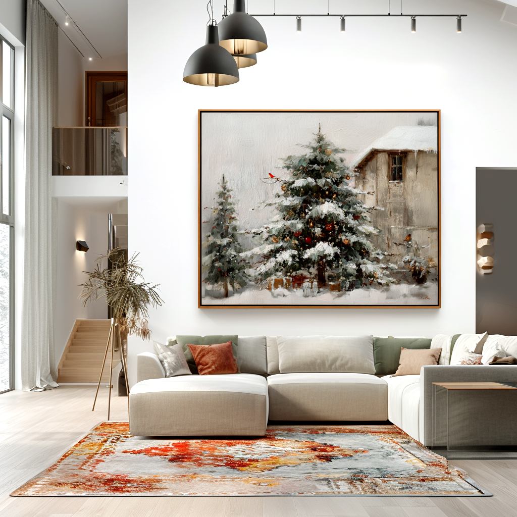 Quiet Winter Eve - Textured Winter Landscape Canvas Wall Art#AB14278