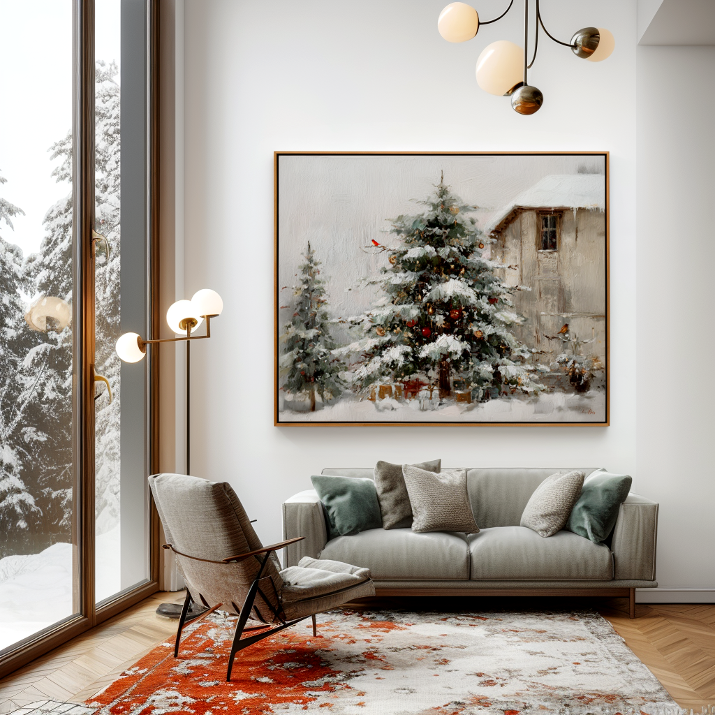 Quiet Winter Eve - Textured Winter Landscape Canvas Wall Art#AB14278