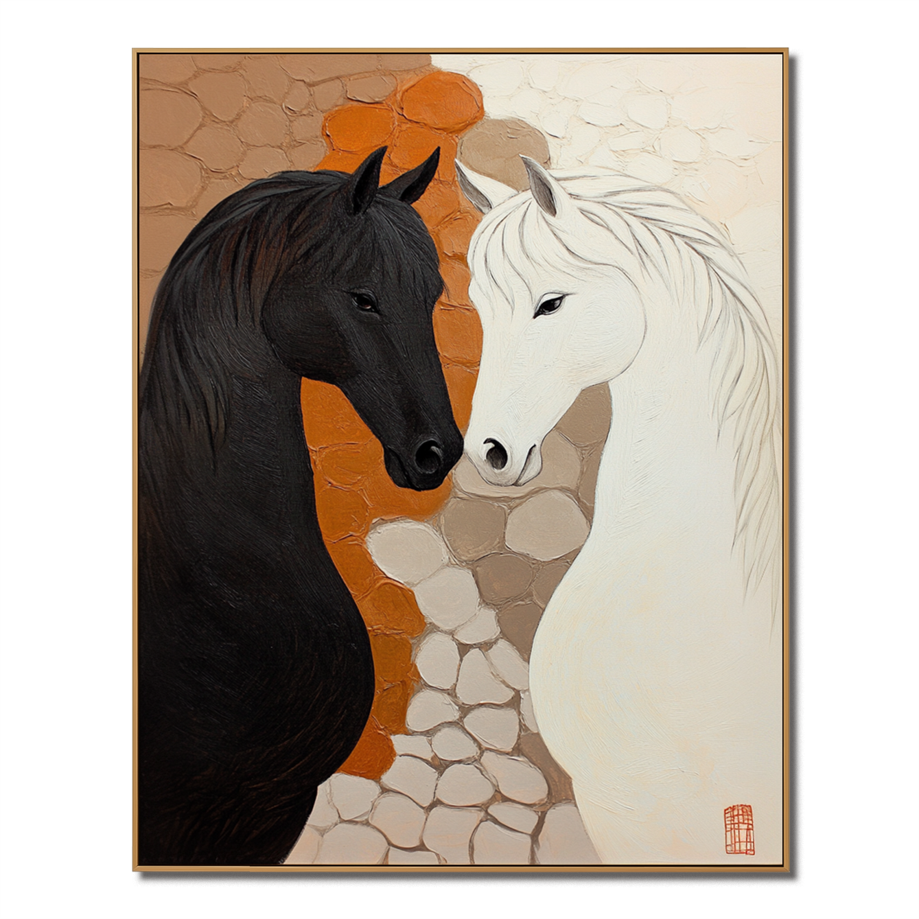 Quiet Duality - Abstract Textured Horse Canvas Wall Art#AB14282
