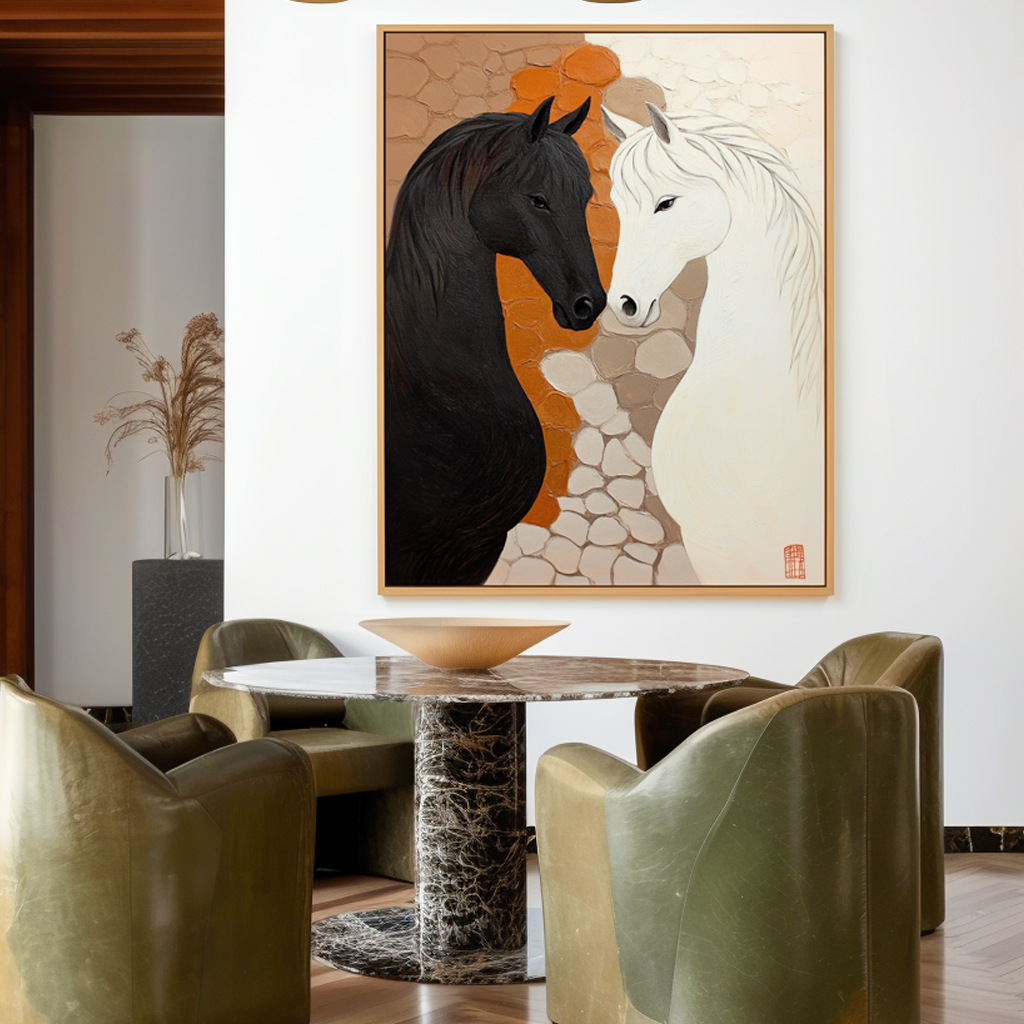 Quiet Duality - Abstract Textured Horse Canvas Wall Art#AB14282