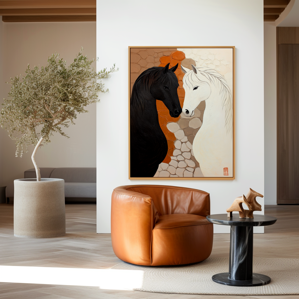 Quiet Duality - Abstract Textured Horse Canvas Wall Art#AB14282