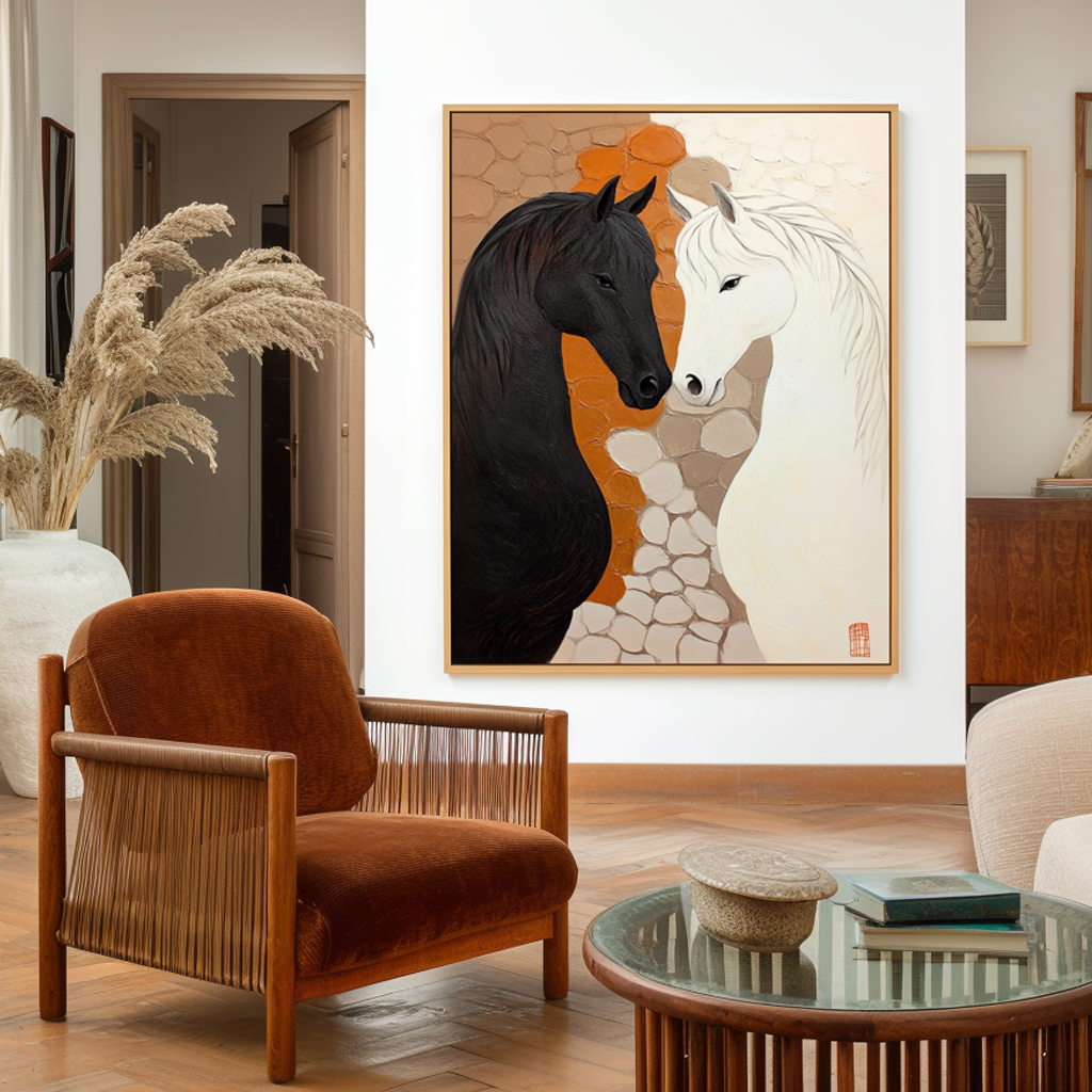 Quiet Duality - Abstract Textured Horse Canvas Wall Art#AB14282