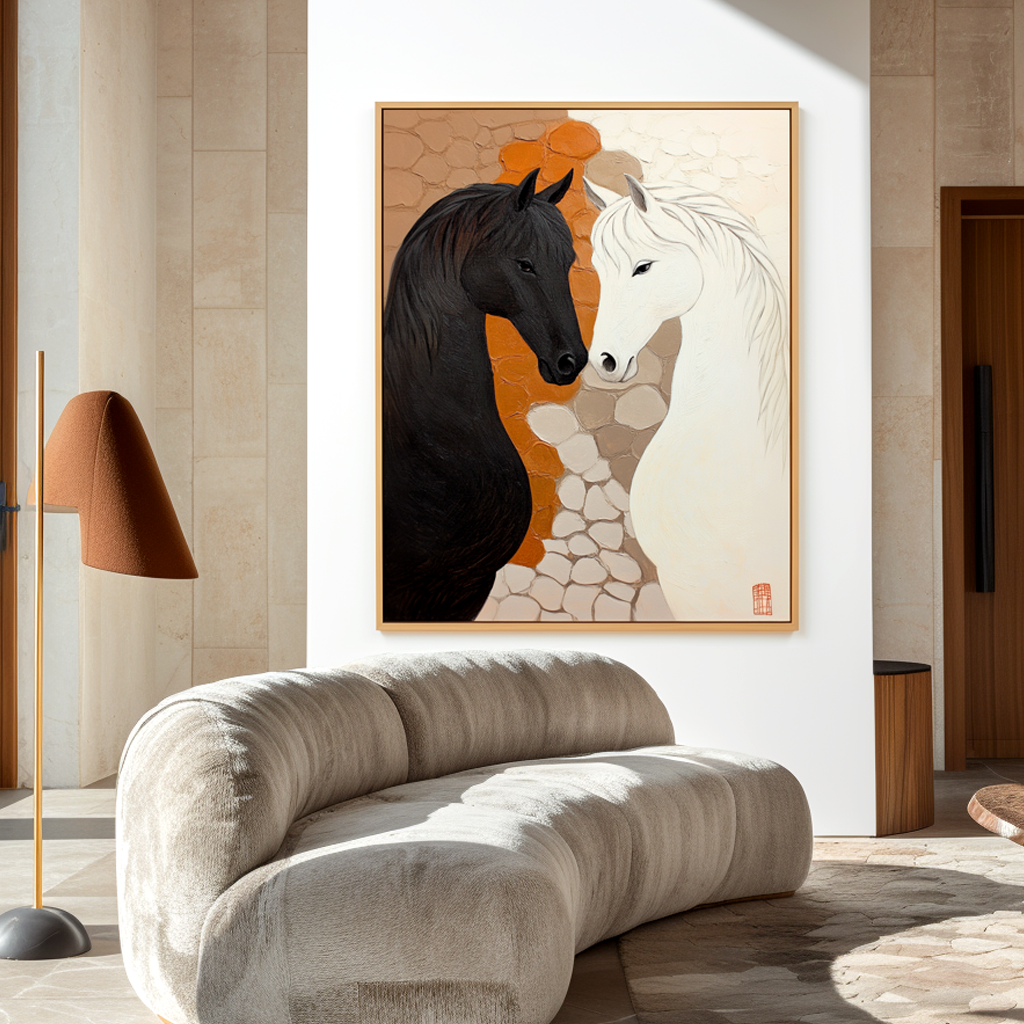 Quiet Duality - Abstract Textured Horse Canvas Wall Art#AB14282
